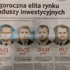 Najlepsze fundusze akcji polskich: Skarbiec Spółek Wzrostowych (31,13%), mBank Innowacji PL (20,75%), Agio Akcji Małych i Średnich Spółek (20,31%), Rockbridge Lokata Plus (16,7%).