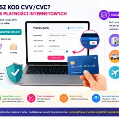 Karta z numerem i polem na kod CVV/CVC, używanym do bezpiecznych płatności online i rezerwacji.