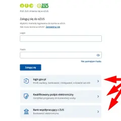 Logowanie do eZUS przez bank. Wybierz metodę logowania: profil zaufany, podpis elektroniczny lub bankowość elektroniczną.