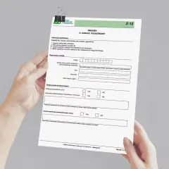Wniosek o zasiłek pogrzebowy Z-12. Dokument zawiera dane zmarłego, informacje o ubezpieczeniu i pokrewieństwie.
