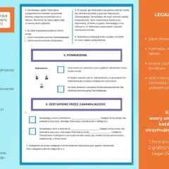Wzór umowy o dzieło w wersji Legal Design: przejrzyste zasady, miejsce na uzupełnienia i łagodny design.