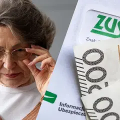 Starsza pani z okularami analizuje dokumenty ZUS i polskie banknoty. Czy to dodatek dopełniający jej emeryturę?
