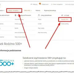 Wniosek Rodzina 500+ w ING. Kliknij "Usługi i narzędzia", a następnie "Rodzina 500+" aby złożyć wniosek.