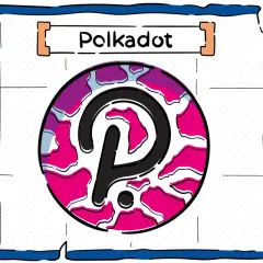 Logo Polkadot z napisem "Polkadot" i latającym spodkiem.