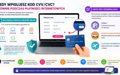 Karta z numerem i polem na kod CVV/CVC, używanym do bezpiecznych płatności online i rezerwacji.