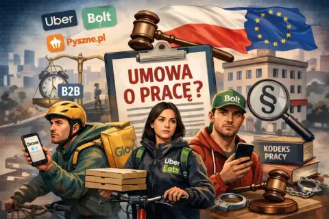 Kurierzy Uber Eats, Bolt i Pyszne.pl stoją przed dylematem: umowa o pracę czy umowa B2B? Prawo i kodeks pracy w tle.