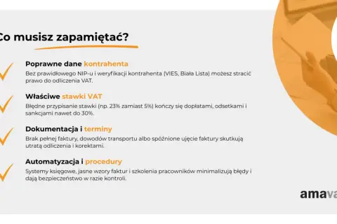 Poprawne dane kontrahenta, w tym numer NIP, są kluczowe do odliczenia VAT. Błędy w stawce VAT lub dokumentacji mogą skutkować karami.