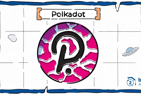Logo Polkadot z napisem "Polkadot" i latającym spodkiem.