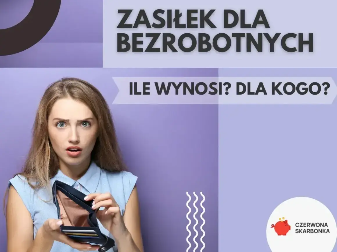 Zaskoczona kobieta pokazuje pusty portfel. Czy to znak, że czeka ją kuroniówka? Dowiedz się, ile wynosi zasiłek dla bezrobotnych.