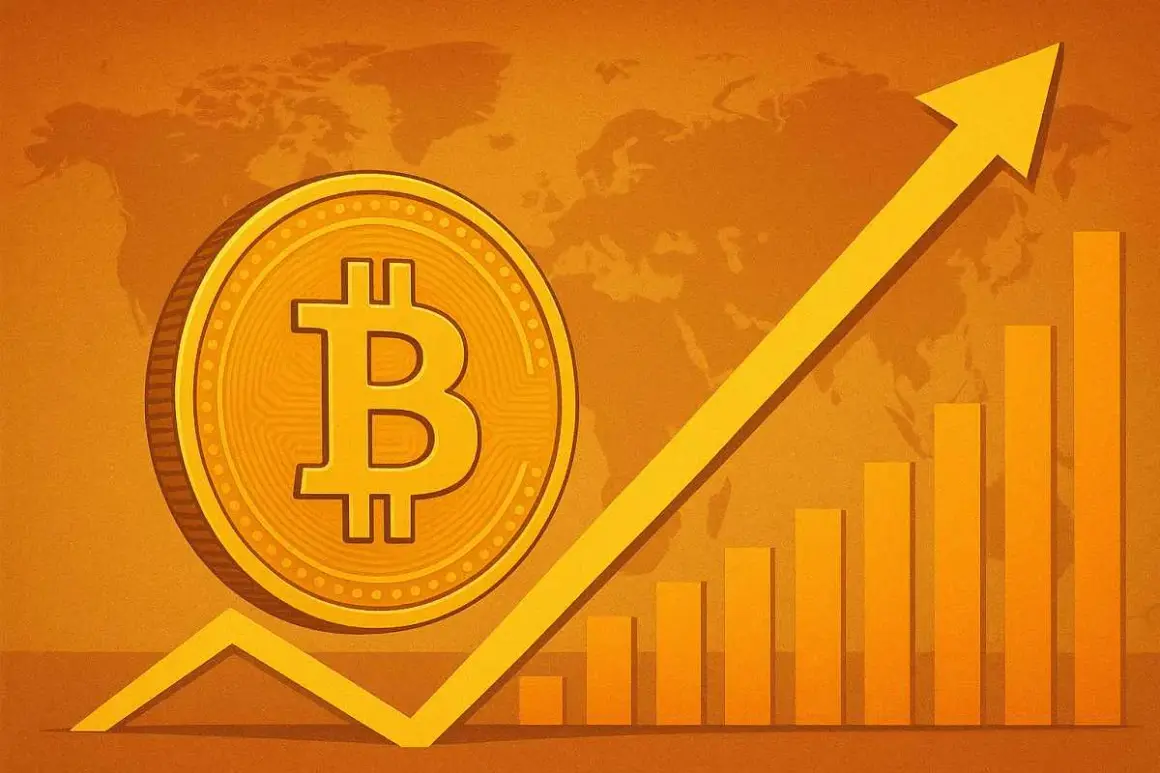 Złoty symbol Bitcoina i rosnący wykres. Zastanawiasz się, ile pieniędzy zainwestować w bitcoin?