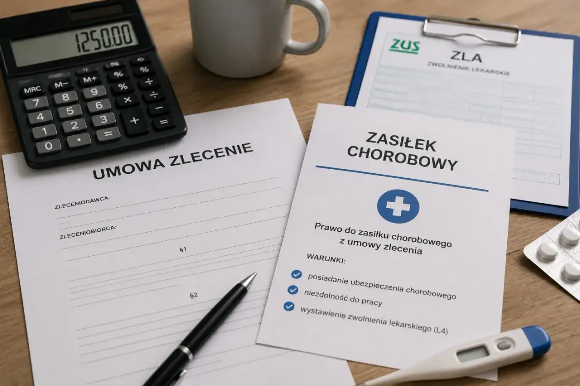 Dokumenty dotyczące zasiłku chorobowego z umowy zlecenia, w tym zwolnienie lekarskie (L4).