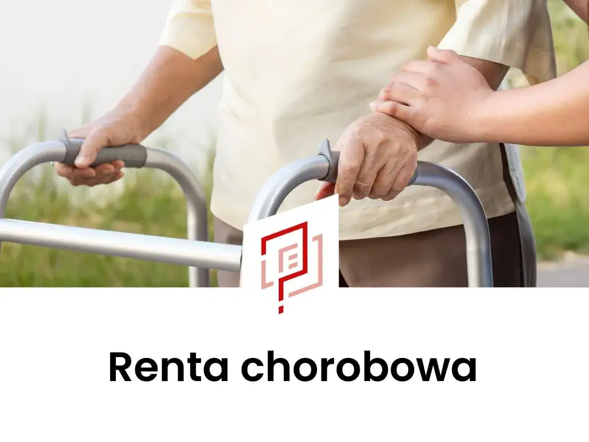 Osoba starsza z balkonikiem, wspierana przez opiekuna. Dowiedz się, ile wynosi renta chorobowa.