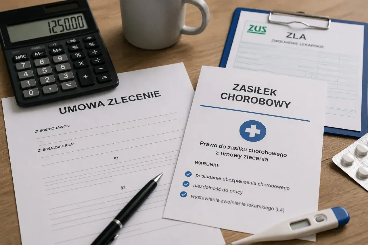 Dokumenty dotyczące zasiłku chorobowego z umowy zlecenia, w tym zwolnienie lekarskie (L4).